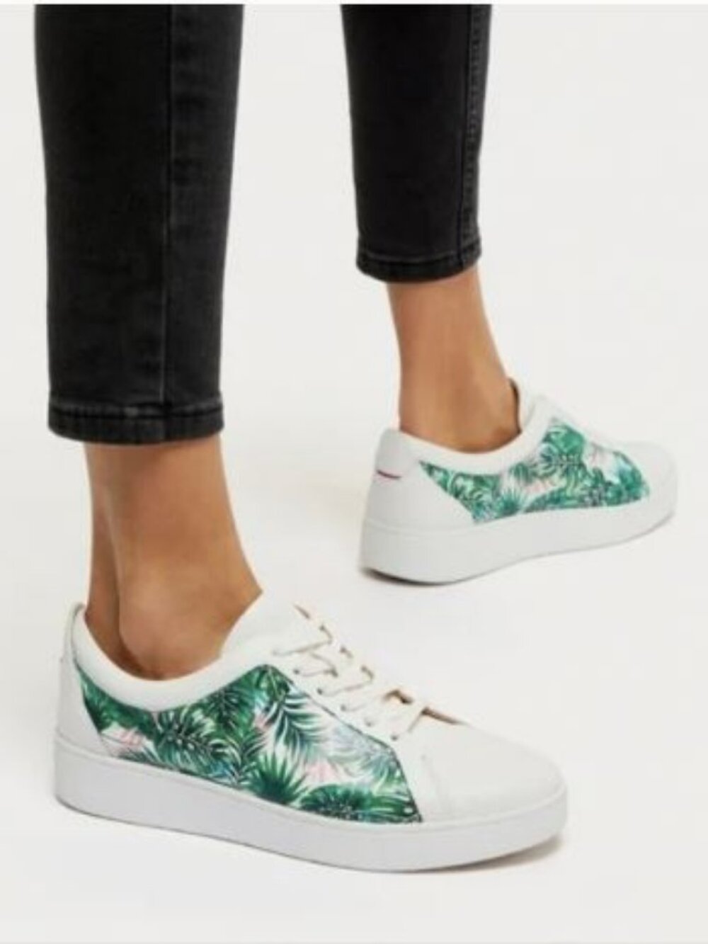 Fitflop NEW Sz 6 Leather Sneaker Rally Jungle Print Green White Tropical